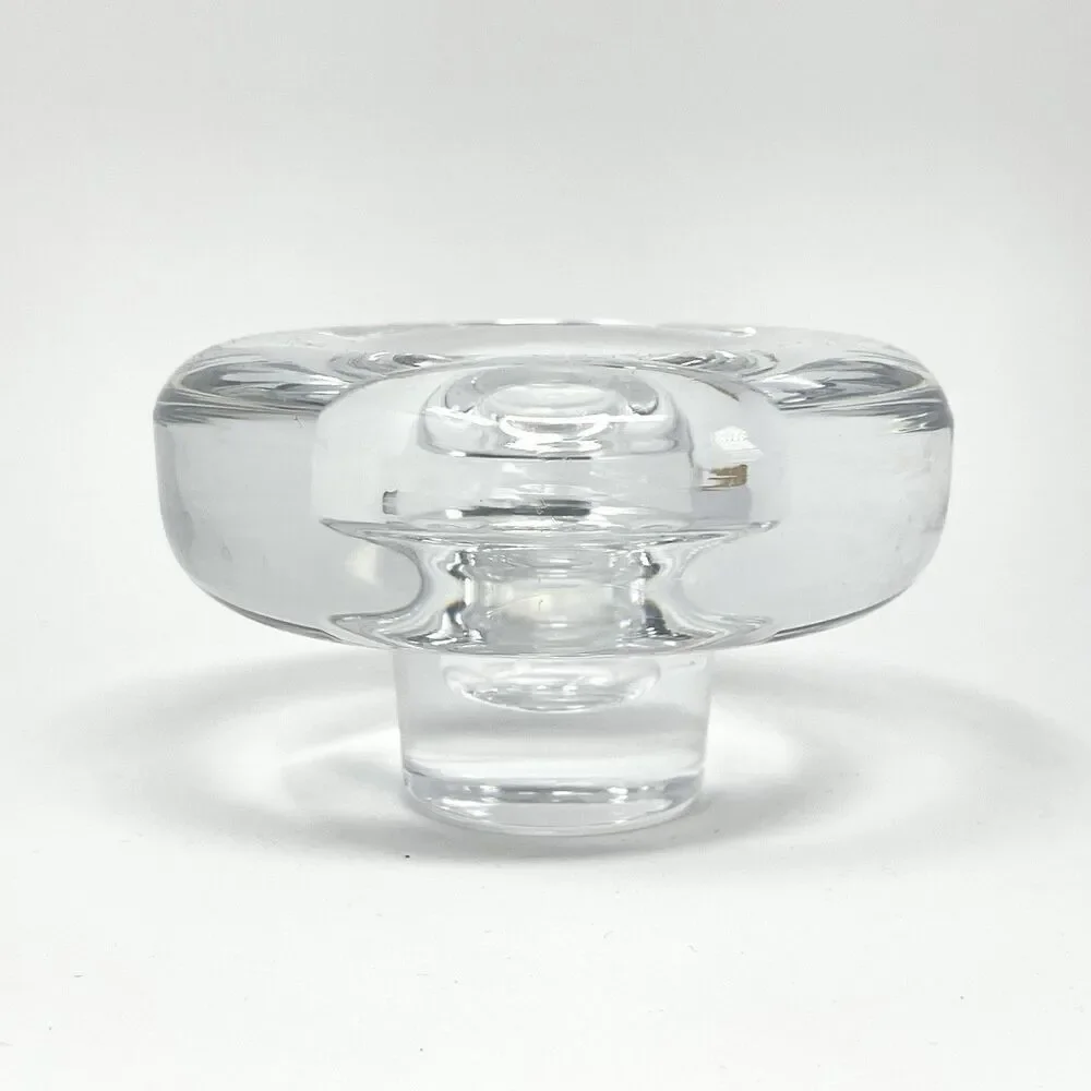 Dansk Lead Crystal Candle Taper Holder Heavy MCM Round 2.5” Tall 3.75” Wide